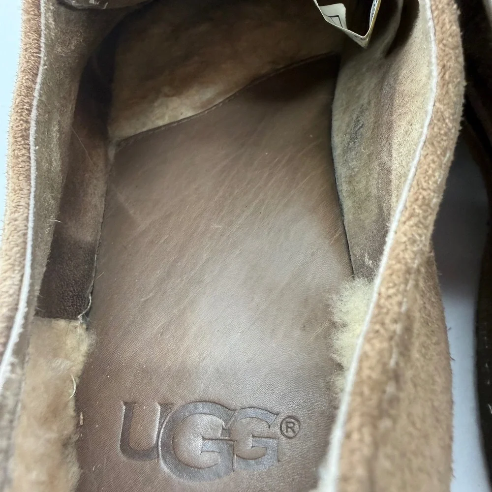 UGG Men's Brown Suede Oxford Shoes Size 8 Sheepskin Lined Lace‎ Up